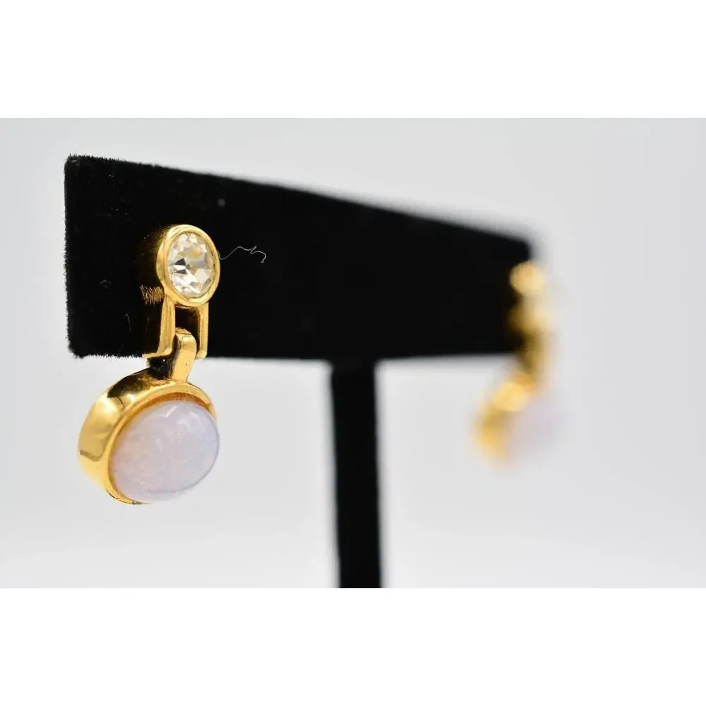 Givenchy Vintage Opal Cabochon Earrings Pink Gold Crystal Dangle Signed BinAI - Picture 4 of 12
